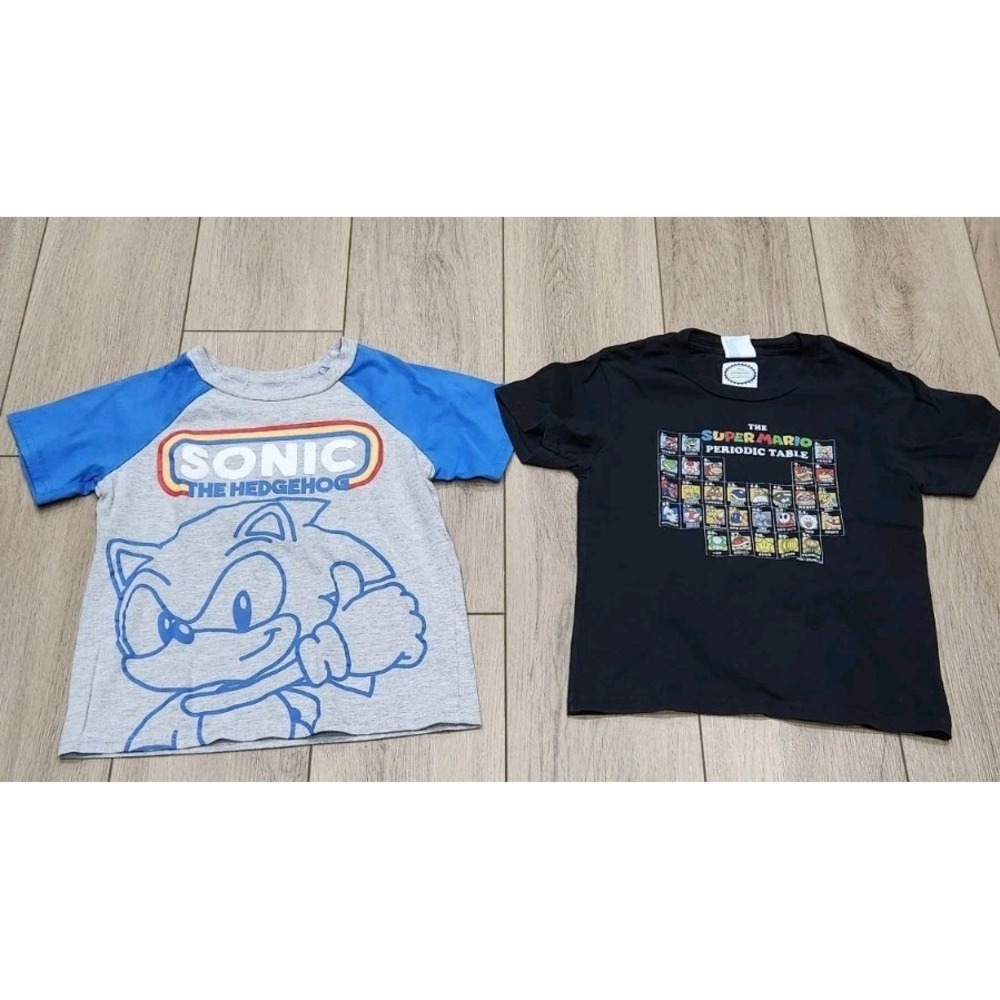 Super Mario Periodic‎ Table & Sonic Hedgehog graphic gamer Tshirts Kids XS 6/7/8